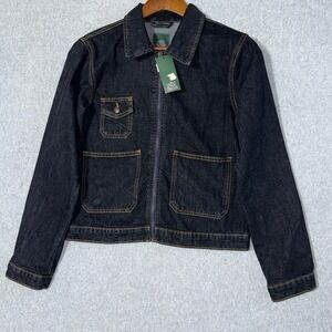 Wild Fable Denim Jacket Workwear XS Indigo NWT Zip Front Patch Pockets